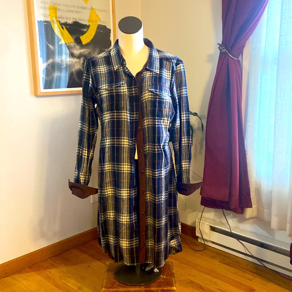 Kavu Shirt Dress Plaid Corduroy Patches